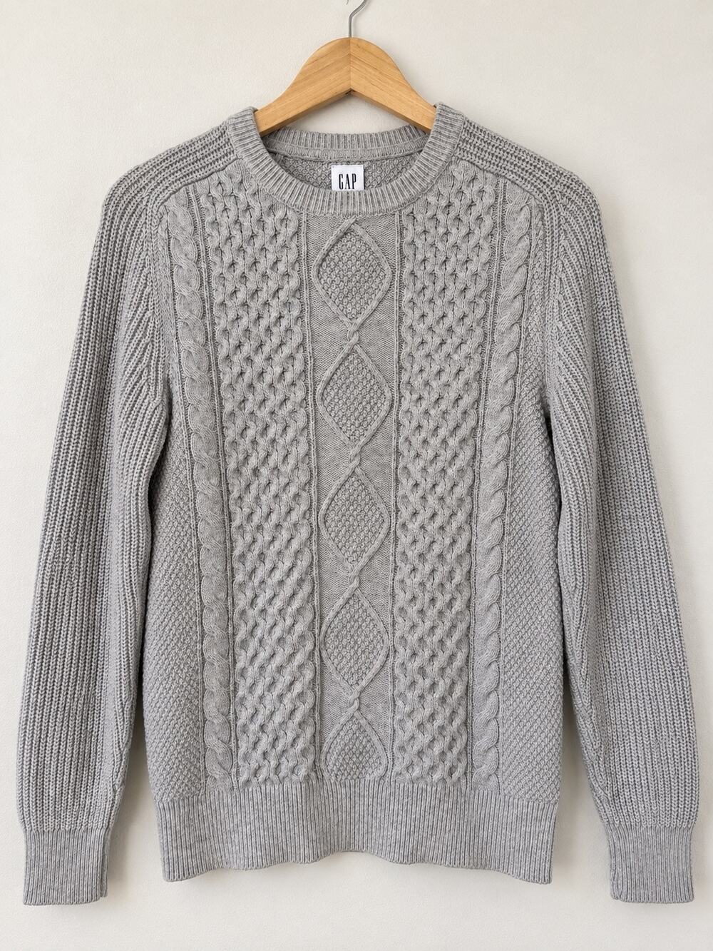 Gap Cable Knit Sweater Women’s S Gray Cotton Wool Blend Fisherman Crewneck